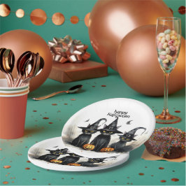 Plato De Papel Cuta acuarela Brujería gatos calabazas Halloween
