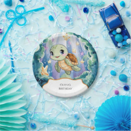 Plato De Papel Cuta acuarela Cumpleaños de tortuga infantil