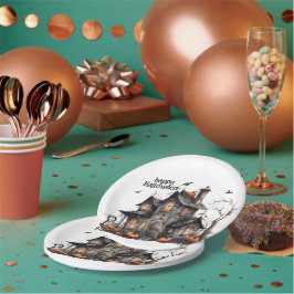 Plato De Papel Cuta acuarela Haunted House Halloween