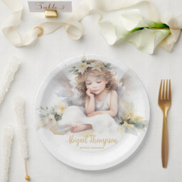 Plato De Papel Cuta acuarela Niña Ángel Religiosa