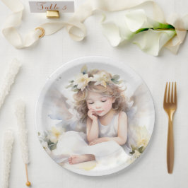 Plato De Papel Cuta acuarela Niña Ángel Religiosa