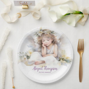 Plato De Papel Cuta acuarela Niña Ángel Religiosa