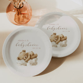 Plato De Papel Cuta acuarela Teddy Bear Baby Shower
