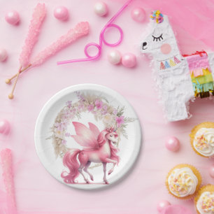 Plato De Papel Cuta color de agua rosa chicharrón castillo hada p