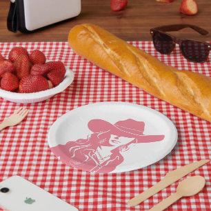 Plato De Papel Cuta Coquette Chica Rosa Moda de País Occidental