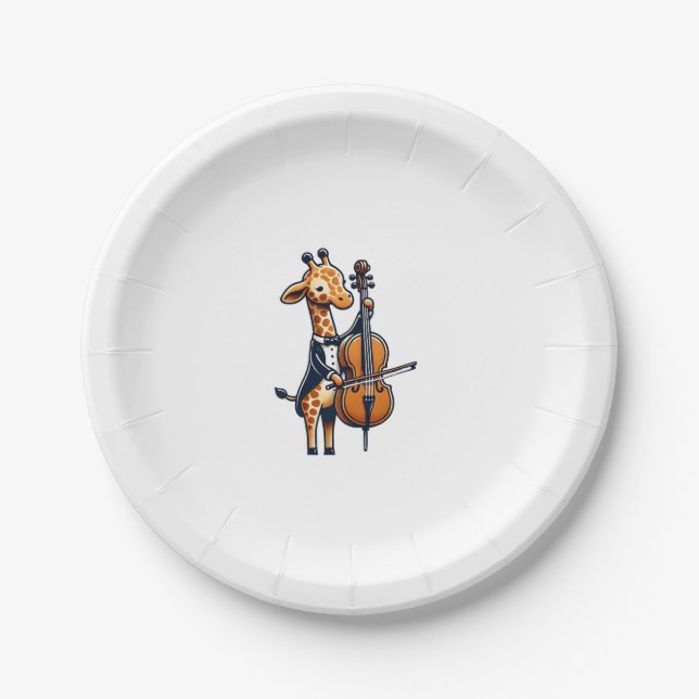 Plato De Papel Cuta jirafa tocando música Cello Giraffes (Anverso)
