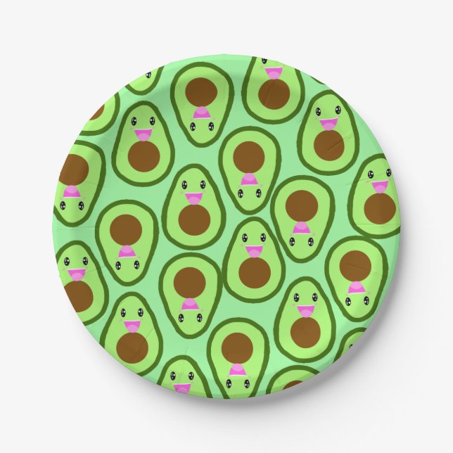 Plato De Papel Cuta Kawaii aguacate vegan (Anverso)