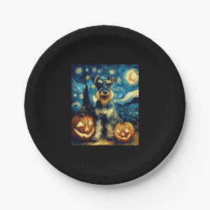 Plato De Papel Cuta miniatura Schnauzer Dog Halloween Jack O Lant