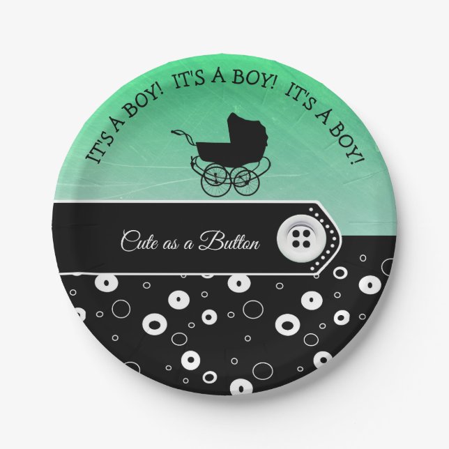 Plato De Papel Cuta personalizada como Baby Shower de botón (Anverso)