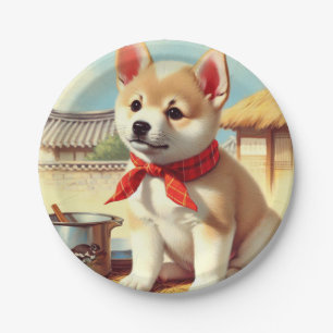 Plato De Papel Cuta pintura coreana de perro jindo