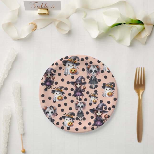 Plato De Papel Cuta rosa de Halloween (Boda)