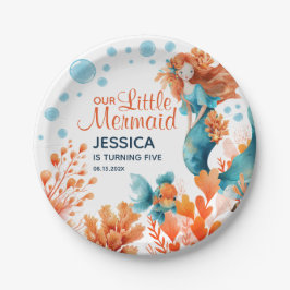 Plato De Papel Cuta sirena acuática marina Chica niños cumpleaños