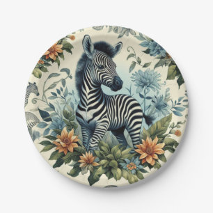 Plato De Papel Cuta Vintage Baby Zebra Watercolor
