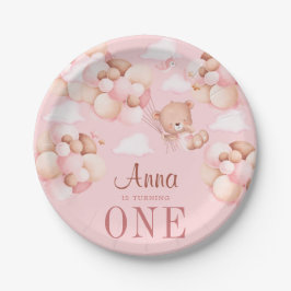 Plato De Papel Cute 1º cumpleaños Teddy Bear bebé cumpleaños Pink
