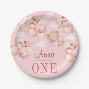 Plato De Papel Cute 1º cumpleaños Teddy Bear bebé cumpleaños Pink