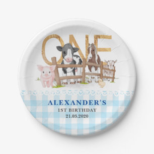 Plato De Papel Cute 1er cumpleaños Granja Animales Barnyard Kids 