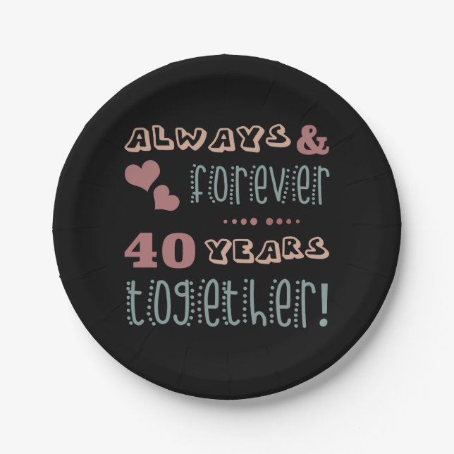 Plato De Papel Cute 40° aniversario Boda (Anverso)