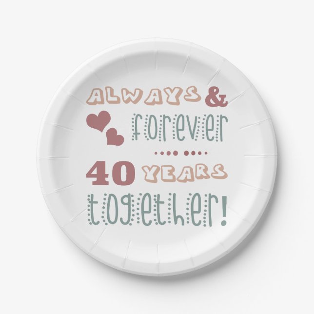Plato De Papel Cute 40° aniversario Boda (Anverso)