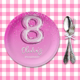 Plato De Papel Cute 8th Birthday Girl Number Balloon