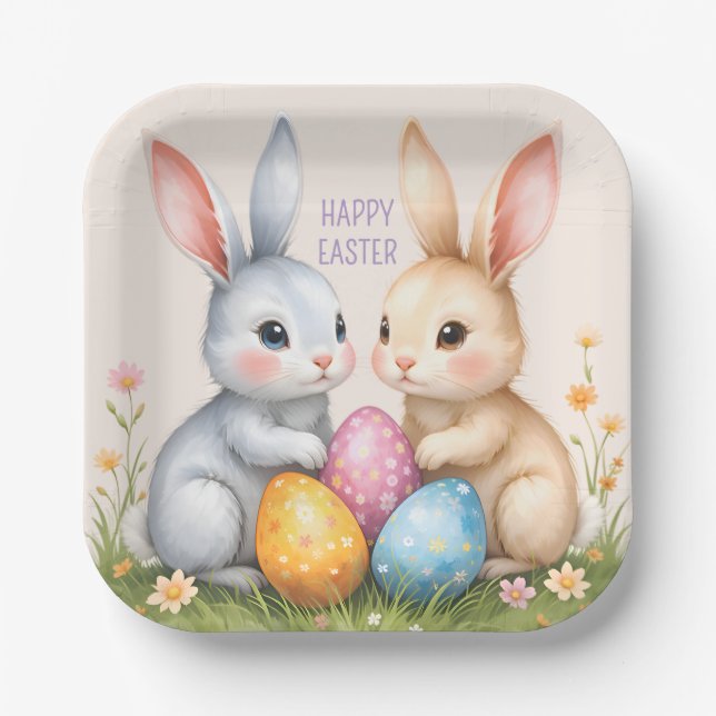 Plato De Papel Cute acuarela Abundantes de Pascua Felices Pascuas (Anverso)