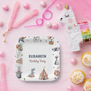 Plato De Papel Cute acuarela Animales Desfile Niños Fiesta de cum