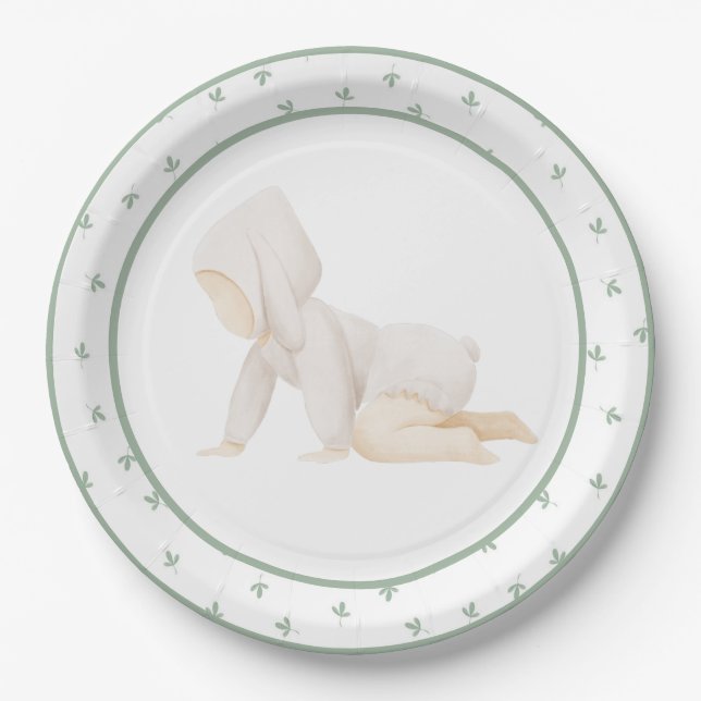 Plato De Papel Cute acuarela Baby Crawling Baby Shower (Anverso)