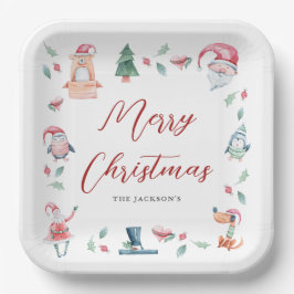 Plato De Papel Cute acuarela Feliz Navidad Personalizado