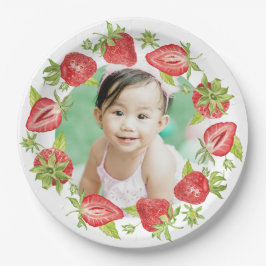 Plato De Papel Cute acuarela Fresa Berry Primer cumpleaños
