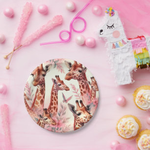 Plato De Papel Cute acuarela Giraffe