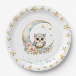 Plato De Papel Cute acuarela Lechuza Baby Shower Placa