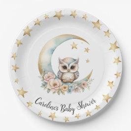 Plato De Papel Cute acuarela Lechuza Baby Shower Placa