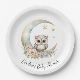 Plato De Papel Cute acuarela Lechuza Baby Shower Placa
