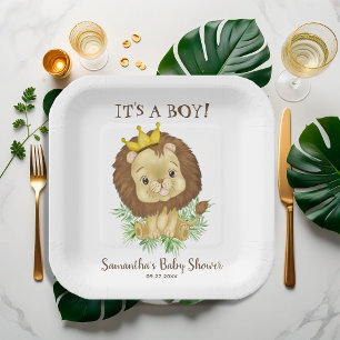 Plato De Papel Cute acuarela León Tema de Baby Shower
