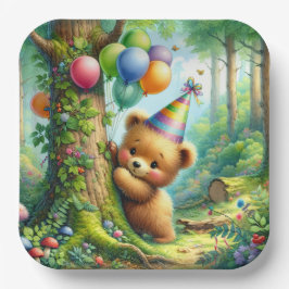 Plato De Papel Cute acuarela Personalizado Baby Bear Cub Cumpleañ