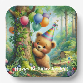Plato De Papel Cute acuarela Personalizado Baby Bear Cub Cumpleañ