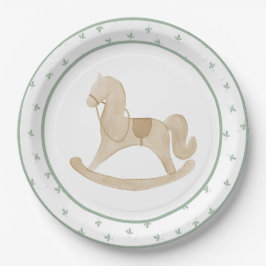 Plato De Papel Cute acuarela Rockear caballo Baby Shower verde