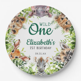 Plato De Papel Cute acuarela Safari Animales 1º cumpleaños