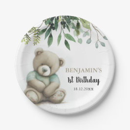 Plato De Papel Cute acuarela Teddy Bear deja cualquier cumpleaños