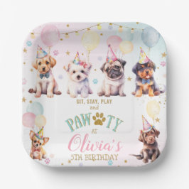 Plato De Papel Cute Adorable Cuppy Perros Globos Fiesta de Cumple