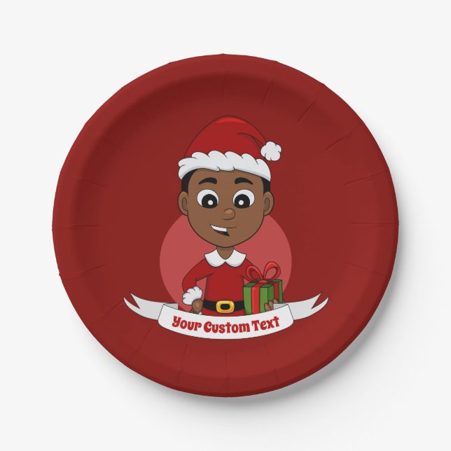 Plato De Papel Cute African American Christmas boy cartoon (Anverso)