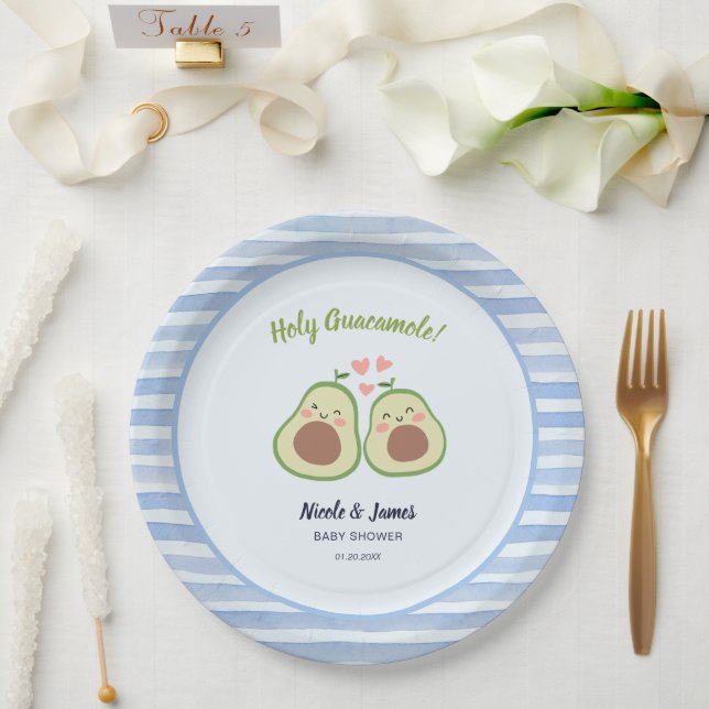 Plato De Papel Cute Aguacate Género Gemelos Neutrales Baby Shower (Boda)