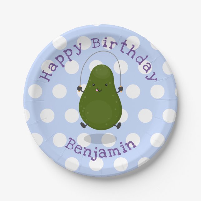 Plato De Papel Cute aguacate salto cuerda personalizado ilustraci (Anverso)