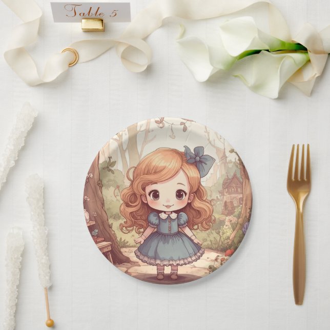 Plato De Papel Cute Alice in Wonderland Whimsical Woodland Art (Boda)