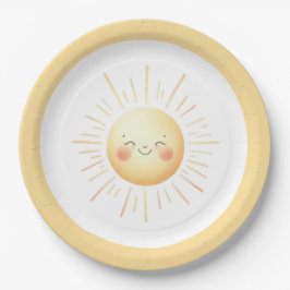 Plato De Papel Cute amarillo acuarela Boho Sonriente Sunshine