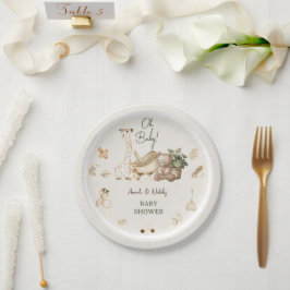 Plato De Papel Cute Animales Boho Nursery Baby Shower Botánico