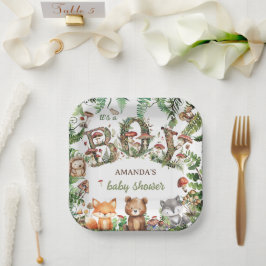 Plato De Papel Cute Animales Mushroom Forest Baby Shower