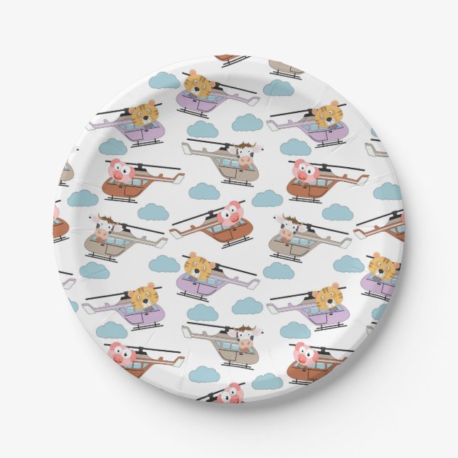Plato De Papel Cute Animals In Helicopter Pattern (Anverso)