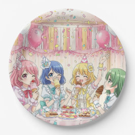 Plato De Papel Cute Anime Girl's Ice Cream Birthday Party  