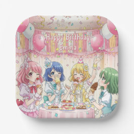 Plato De Papel Cute Anime Girl's Ice Cream Birthday Party  