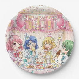 Plato De Papel Cute Anime Girl's Ice Cream Birthday Party  